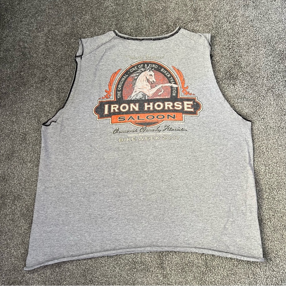 Vintage Iron Horse Saloon shirt mens 2XL gray sleeveless Ormond‎ beach FL y2k